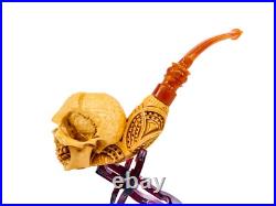 S. Yanik Meerschaum Pipe Skull Smoking Pipe, Handcarved Tobacco Pipe