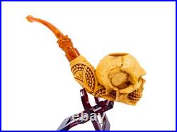 S. Yanik Meerschaum Pipe Skull Smoking Pipe, Handcarved Tobacco Pipe