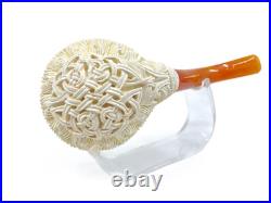 S. Yanik Meerschaum Pipe Tomato Shaped Smoking Pipe with Celtic Ornament and Cap