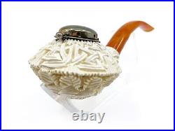 S. Yanik Meerschaum Pipe Tomato Shaped Smoking Pipe with Celtic Ornament and Cap