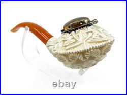 S. Yanik Meerschaum Pipe Tomato Shaped Smoking Pipe with Celtic Ornament and Cap