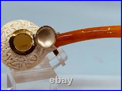 S. Yanik Meerschaum Pipe Tomato Shaped Smoking Pipe with Celtic Ornament and Cap