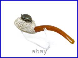 S. Yanik Meerschaum Pipe Tomato Shaped Smoking Pipe with Celtic Ornament and Cap
