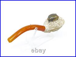 S. Yanik Meerschaum Pipe Tomato Shaped Smoking Pipe with Celtic Ornament and Cap