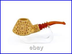 S. Yanik Meerschaum Pipe Volcane Shaped Smoking Pipe, Hand Carved Tobacco Pipe