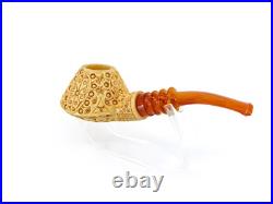 S. Yanik Meerschaum Pipe Volcane Shaped Smoking Pipe, Hand Carved Tobacco Pipe