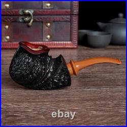 Sandblasted Briar Pipe Handcrafted Freehand Tobacco Pipe Curved Cumberland Stem