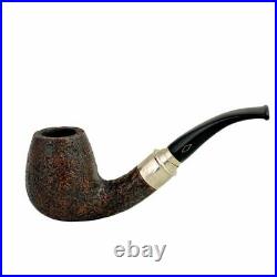 Sandblasted briar bent handmade tobacco smoking pipe with silver sterling ring