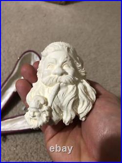 Santa Smoking Himself Pipe By Erdogan Handmade Block Meerschaum-NEW W CASE#234