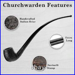 Savinelli Churchwarden Black Rusticated 601 Extra Long Briar Tobacco Pipe, 3mm