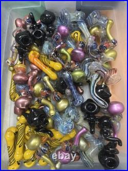 Set Of 50 Tobacco Smoking Blown Glass Hand Pipes With Colorful Design