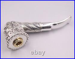 Silver Tobacco Pipe Men Carved Flower Leaf Pattern Pipe 88g