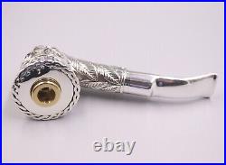 Silver Tobacco Pipe Men Carved Flower Leaf Pattern Pipe 88g