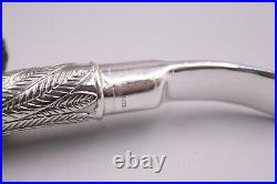 Silver Tobacco Pipe Men Carved Flower Leaf Pattern Pipe 88g