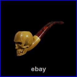 Skull Block Meerschaum Pipe handmade smoking gift for pfeife with case MD-216