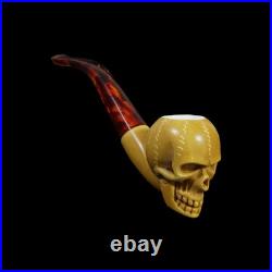 Skull Block Meerschaum Pipe handmade smoking gift for pfeife with case MD-216