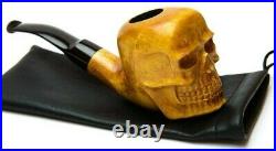 Skull Tobacco Pipe Artisan Hand Carved Yellow Smoking Bowl with 9mm Filter KAF