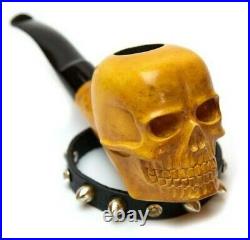 Skull Tobacco Pipe Artisan Hand Carved Yellow Smoking Bowl with 9mm Filter KAF