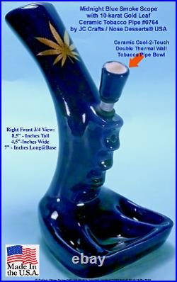 Smoke Scope Gold Leaf Water Hookah Bong Tobacco Pipe BLUE Ceramic Glass 0764-BLU