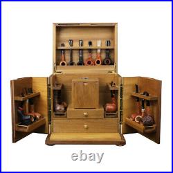 Smoking Pipe Cabinet for 18 Tobacco Pipes Wooden Box with Tobacco Container Jar