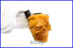 Smoking Pipe Hand Carved Skull with Snake 9mm Filter Ebonite Stem made by KAF