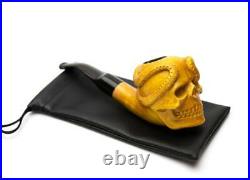 Smoking Pipe Hand Carved Skull with Snake 9mm Filter Ebonite Stem made by KAF