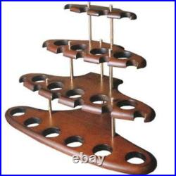 Smoking Tobacco Pipe Stand Rack Holder Natural Wooden Wood Hold 15 Pipes Display