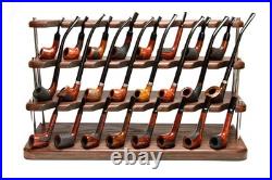 Smoking tobacco pipe stand for 24 wooden bowls with rubber rings