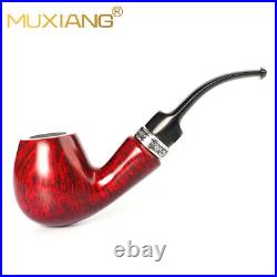 Smooth Freehand Pipe Briar Classic Tobacco Smoking Pipe Bent Stem Silver Band