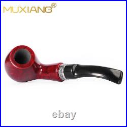 Smooth Freehand Pipe Briar Classic Tobacco Smoking Pipe Bent Stem Silver Band