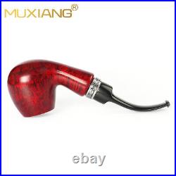 Smooth Freehand Pipe Briar Classic Tobacco Smoking Pipe Bent Stem Silver Band