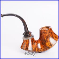 Smooth Volcano Pipe Handmade Briar Wooden Tobacco Pipe Curved Cumberland Stem