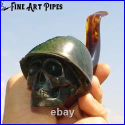 Soldier Skull with Steel Helmet Briar Wood Tobacco Pipe M-014 by Oguz Simsek