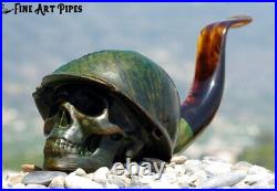 Soldier Skull with Steel Helmet Briar Wood Tobacco Pipe M-014 by Oguz Simsek