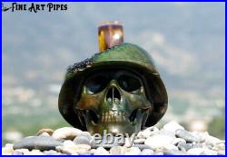 Soldier Skull with Steel Helmet Briar Wood Tobacco Pipe M-014 by Oguz Simsek