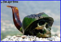 Soldier Skull with Steel Helmet Briar Wood Tobacco Pipe M-014 by Oguz Simsek