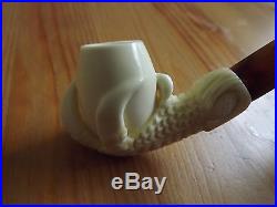 Solid Block Turkish Churchwarden Meerschaum Tobacco Pipe Eagle Claw Egg With Case