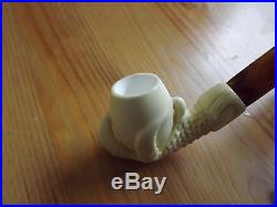 Solid Block Turkish Churchwarden Meerschaum Tobacco Pipe Eagle Claw Egg With Case