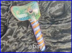 Stoke Signed Heady Hammer Pipe Fumed Color Changing Glass USA 2018 Worked Stem