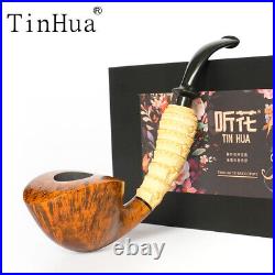 TinHua Briar Freehand Tobacco Pipe Curved Bamboo Stem Handmade Pipe Rustic Pipe