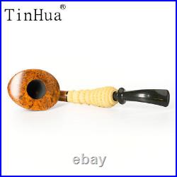 TinHua Briar Freehand Tobacco Pipe Curved Bamboo Stem Handmade Pipe Rustic Pipe
