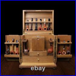 Tobacco Pipe Cabinet for 18 Pipes Display Rack Wooden Box with Humidor Gift Box