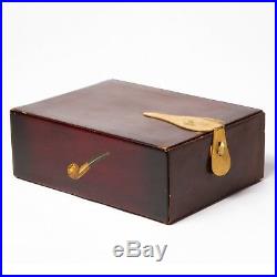 Tobacco Pipe Leather and Wood Box Sign F Made in Italy 1900s