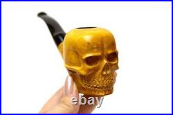 Tobacco Pipe Wooden Skull Hand Carved Bent Yellow Smoking Bowl with Filter KAF