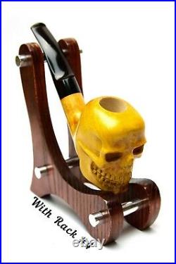 Tobacco Pipe Wooden Skull Hand Carved Bent Yellow Smoking Bowl with Filter KAF