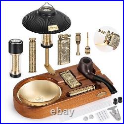 Tobacco Pipe with Wood Smoking Pipe Stand Holder, Refillable Butane Pipe Ligh
