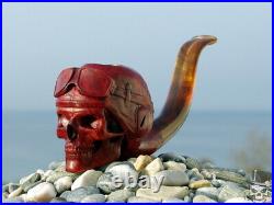 Tobacco Smoking Pipe Pilot Skull Briar Wood by Oguz Simsek