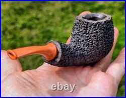 Tobacco Smoking Pipe with Orange Mouthpiece Bog Oak (3000+ years old)