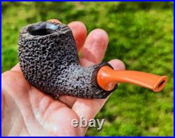 Tobacco Smoking Pipe with Orange Mouthpiece Bog Oak (3000+ years old)
