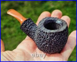 Tobacco Smoking Pipe with Orange Mouthpiece Bog Oak (3000+ years old)